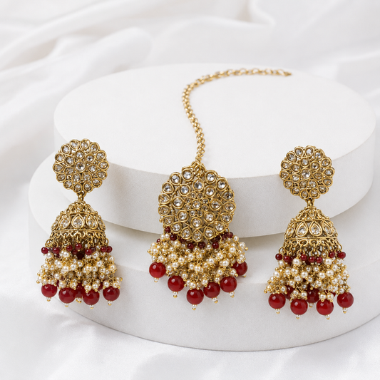 Luxury High Quality Vintage Alloy Rhodium Plated Crystal Rhinestone Choker Necklace Set Earrings Maang Tikka Ring Wedding Jovera Joyce