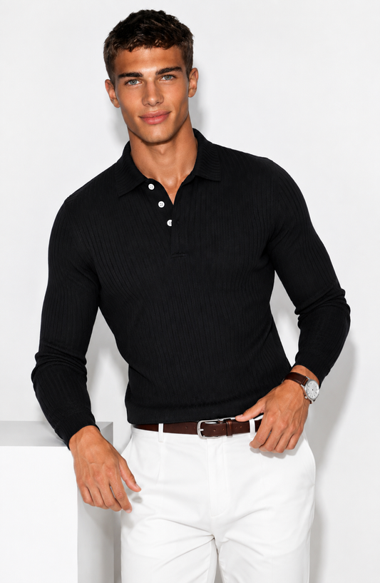 Luxury Men’s Knit Polo | Long-Sleeve Fashion Essential Jovera Joyce