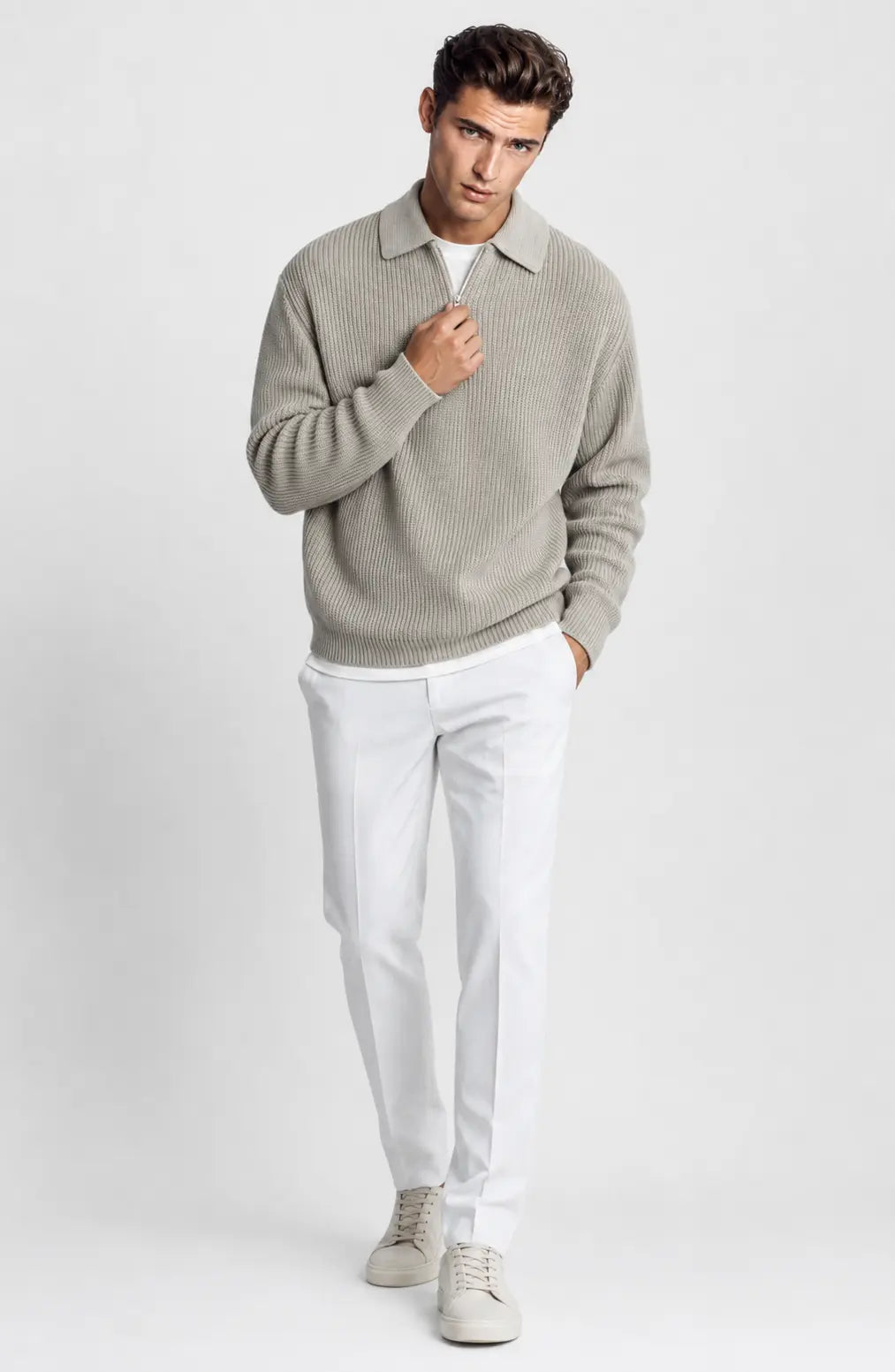 Jovera Joyce Élan Ribbed Zip-Collar Knit Pullover Jovera Joyce