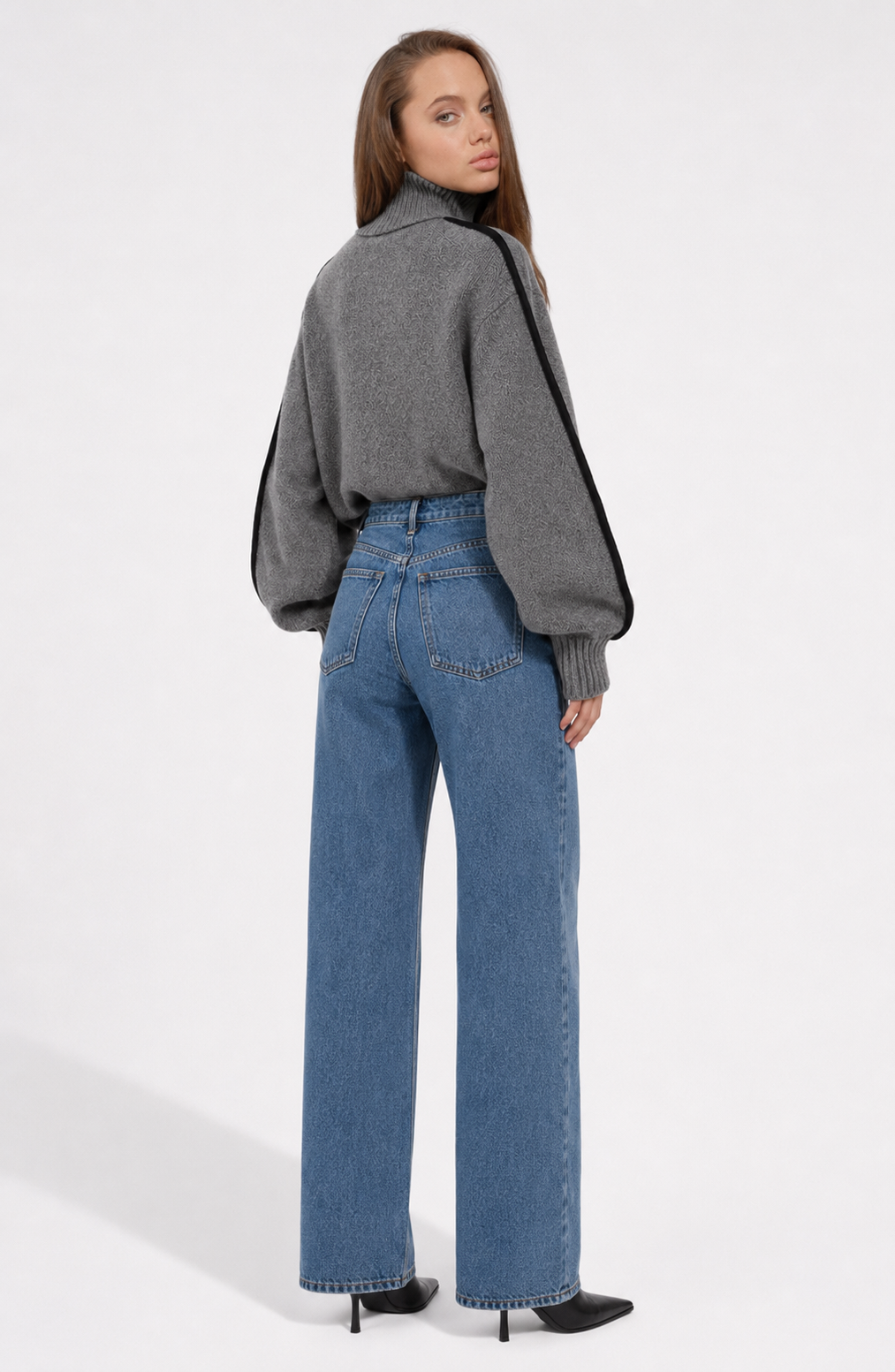 Contrast High Neck Raglan Lantern Sleeve Sweater For Women Jovera Joyce