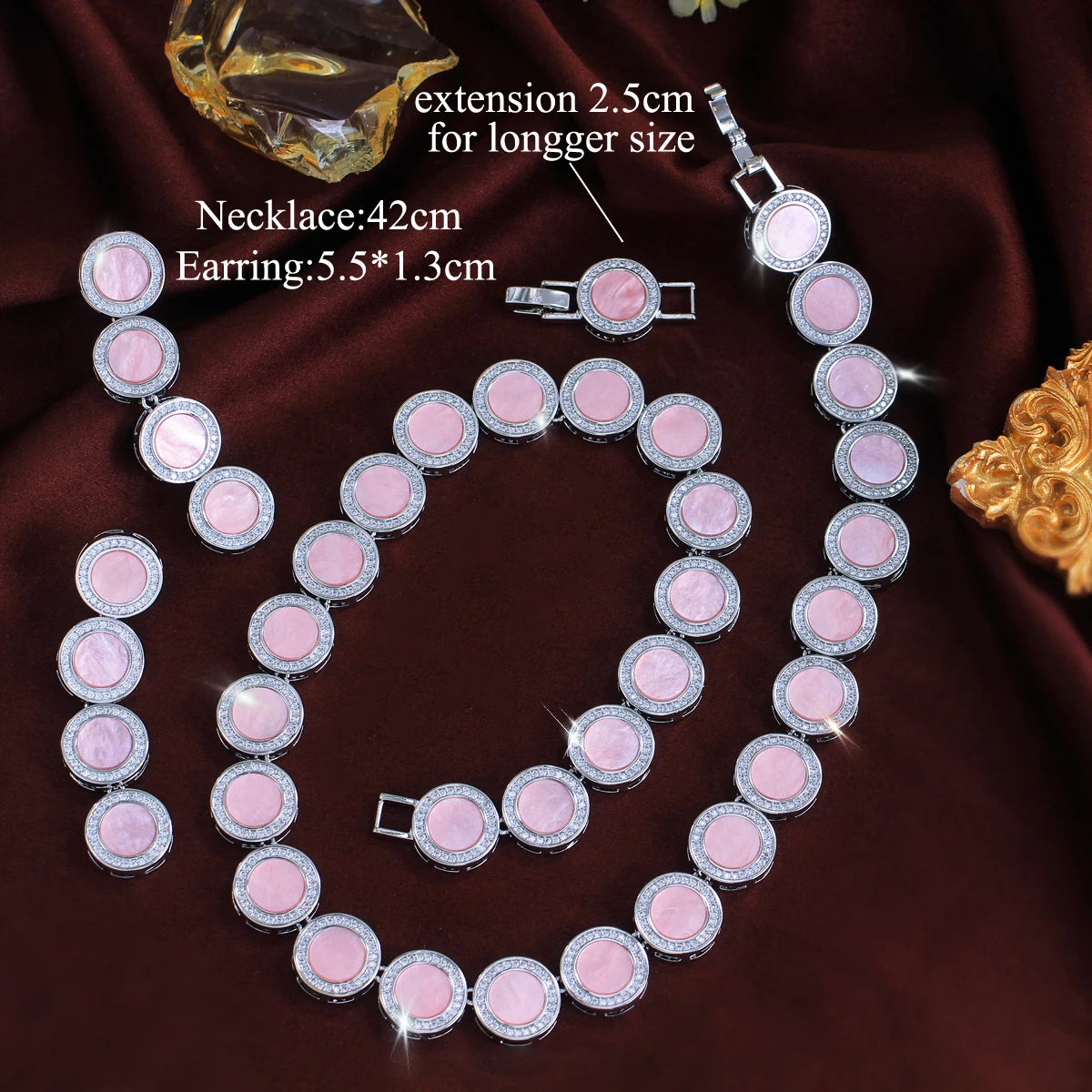 Glamorous Acrylic Pink Color Round Design Jewelry Set Cubic Zircon Earring Necklace Set for Women Evening Prom Statement Jewelry Jovera Joyce