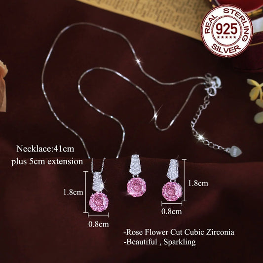 S925 Sterling Silver Pendant Necklace and Earrings Hypoallergenic Rose-Cut Cubic Zirconia V-Shaped Ladder Design Jewelry Set Jovera Joyce