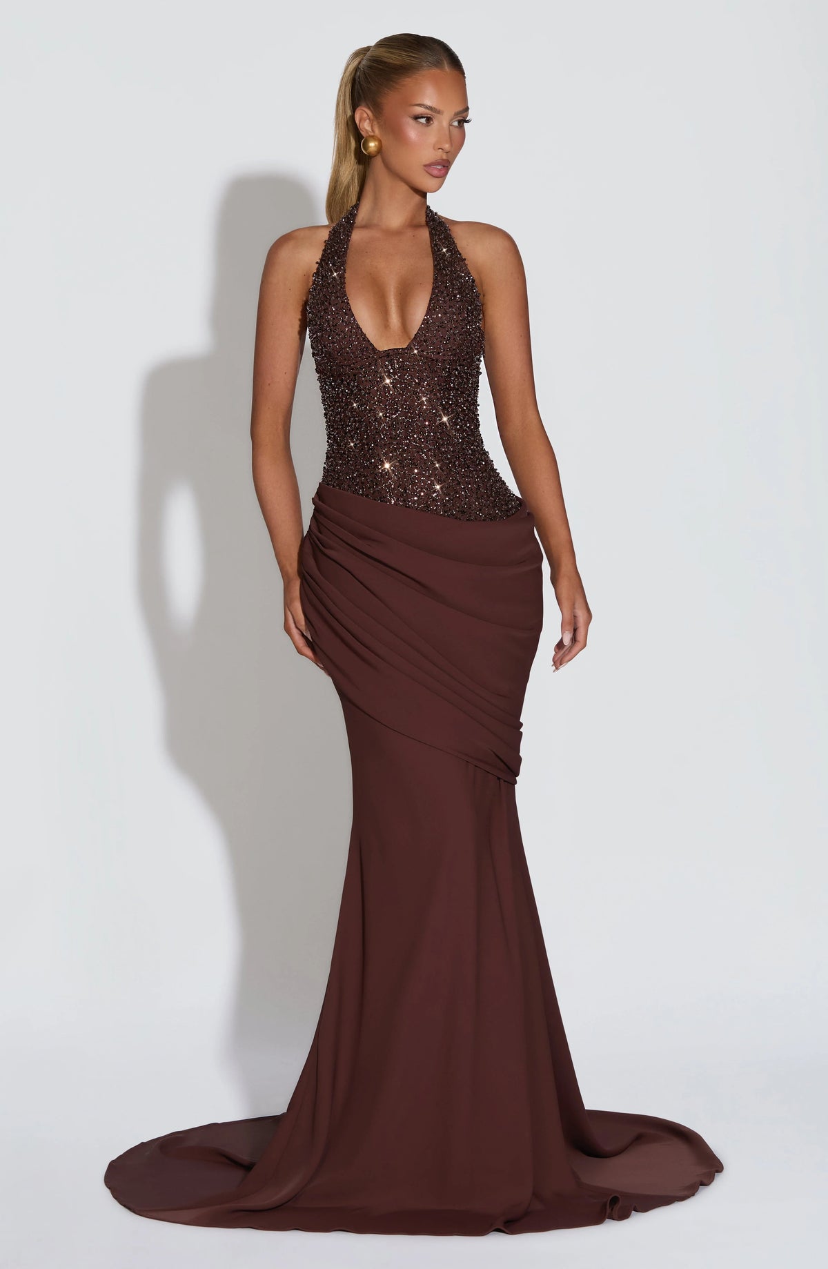 Body-con Sparkle Irregular Draped Evening Dress Women's Long Gown Jovera Joyce