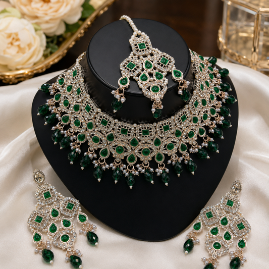 High Quality Latest Designed Gold Plated Brass Zircon Kundan Ethnic Engagement Wedding Anniversary Party Gift Jewelry Set Choker Jovera Joyce
