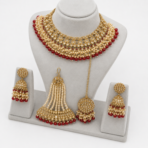 Luxury High Quality Vintage Alloy Rhodium Plated Crystal Rhinestone Choker Necklace Set Earrings Maang Tikka Ring Wedding Jovera Joyce