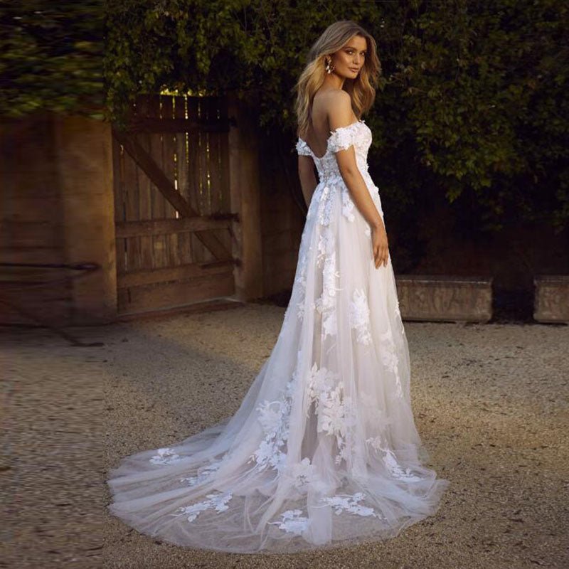 Lace Wedding Dresses Off The Shoulder Appliques A-Line Bride Dress Princess Wedding Gown Bridal Dress - Jovera Joyce