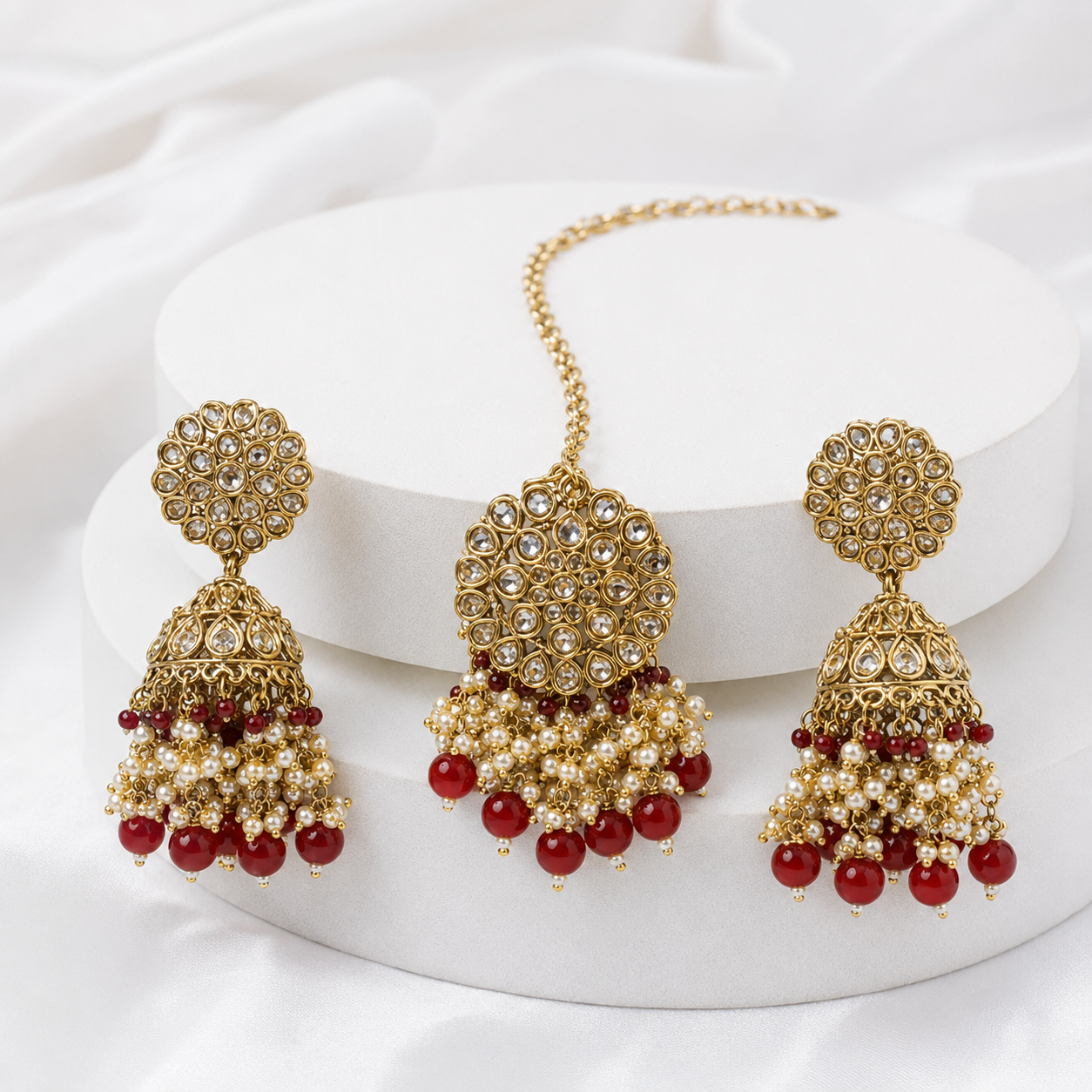 Luxury High Quality Vintage Alloy Rhodium Plated Crystal Rhinestone Choker Necklace Set Earrings Maang Tikka Ring Wedding Jovera Joyce