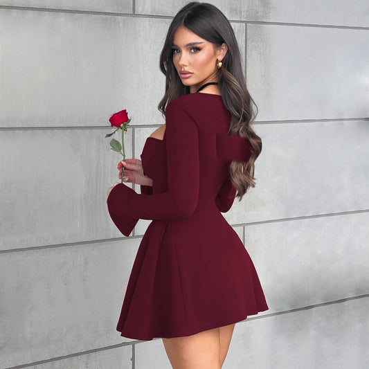 Commute Low-neck Long-sleeved Dress Y2K Fashion Slim A-line Short Dressed Party Evening Clothing For Women Jovera Joyce