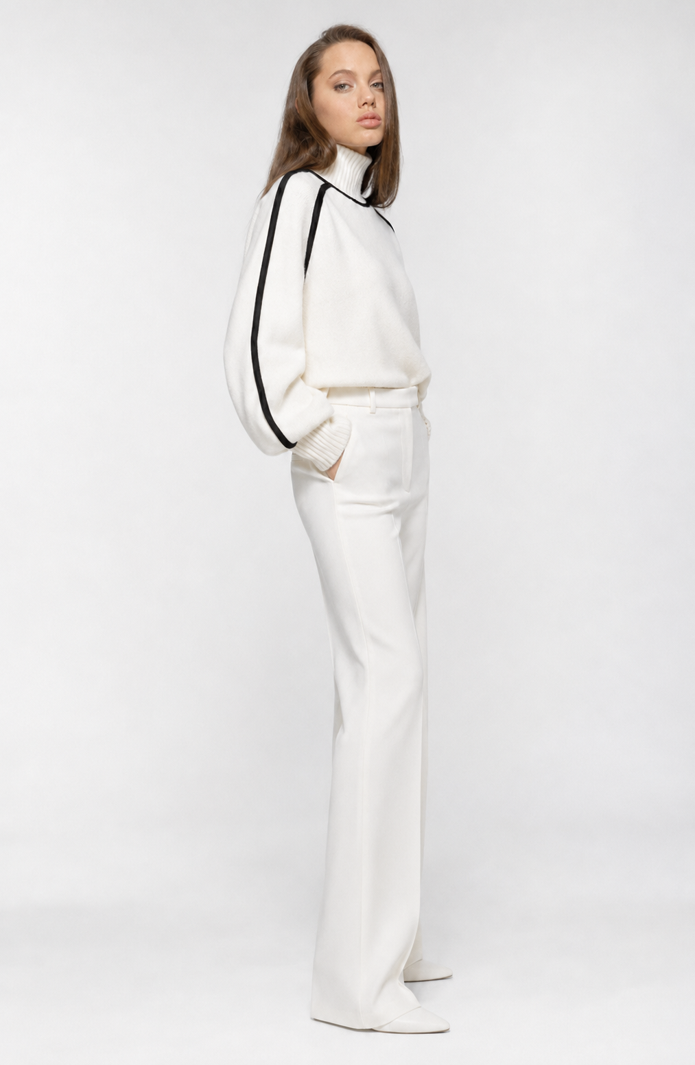 Contrast High Neck Raglan Lantern Sleeve Sweater For Women Jovera Joyce