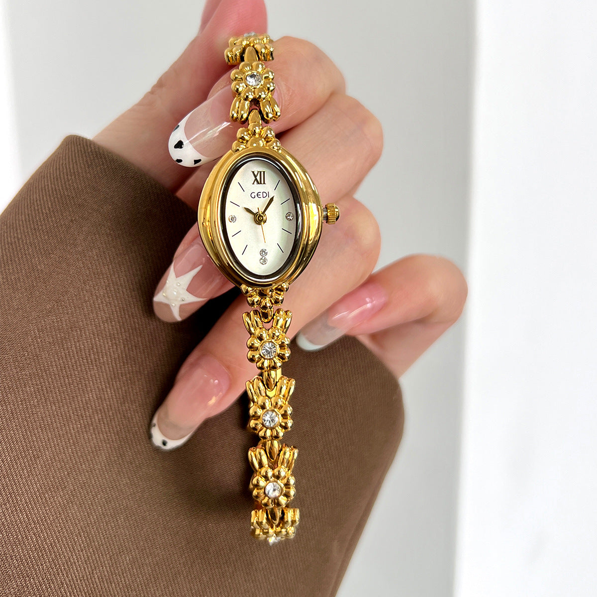 Luxury Floral Crystal Bracelet Watch for Women – Elegant Oval Dial Jewellery Watch Jovera Joyce