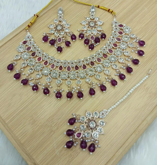 Luxury High Quality Indian Vintage Gold Plated Pearl Kundan Choker Necklace Set Earrings Maang Tikka Latest Party Engagement Jovera Joyce