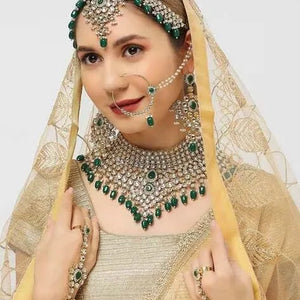 Exquisite Green Meenakari Imitation Bridal Jewellery Set Choker Jhumkas Mathapatti Nath Ethnic Gold Wedding Party Gift Jovera Joyce