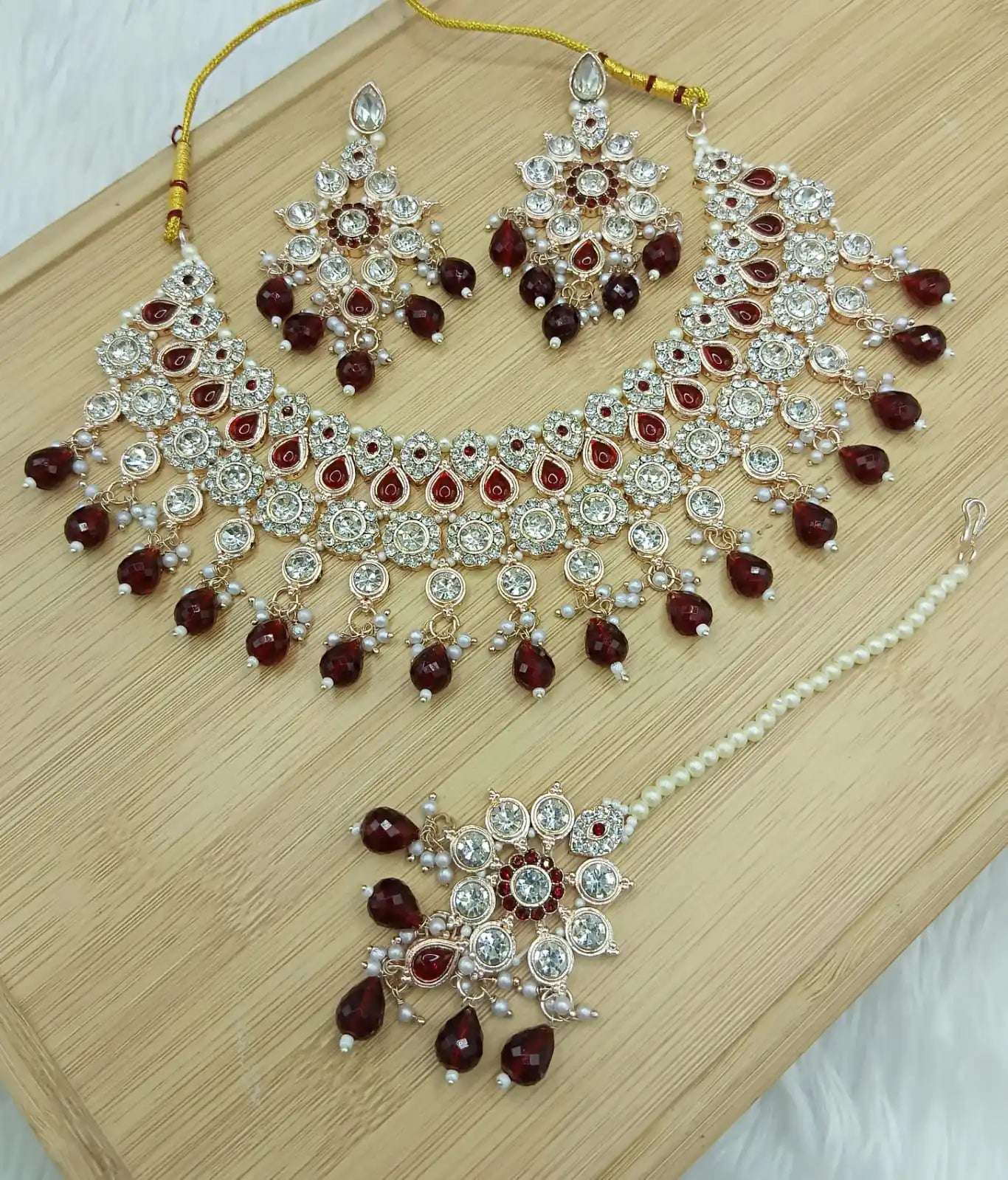Luxury High Quality Indian Vintage Gold Plated Pearl Kundan Choker Necklace Set Earrings Maang Tikka Latest Party Engagement Jovera Joyce