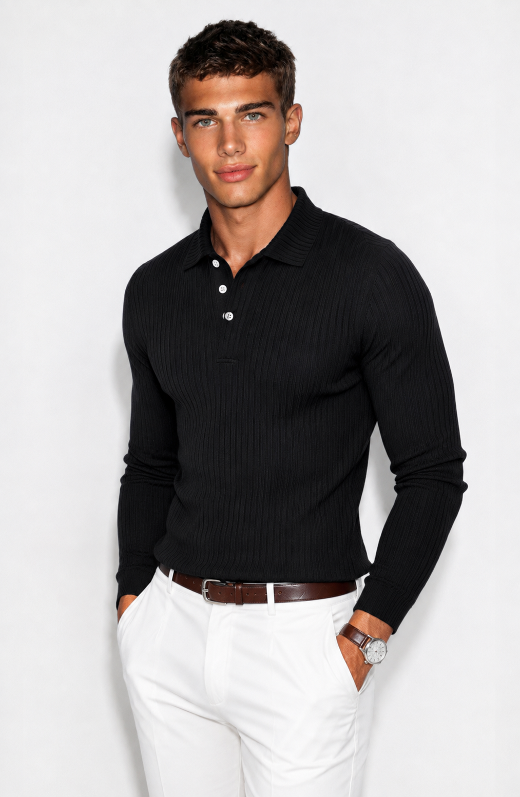 Luxury Men’s Knit Polo | Long-Sleeve Fashion Essential Jovera Joyce