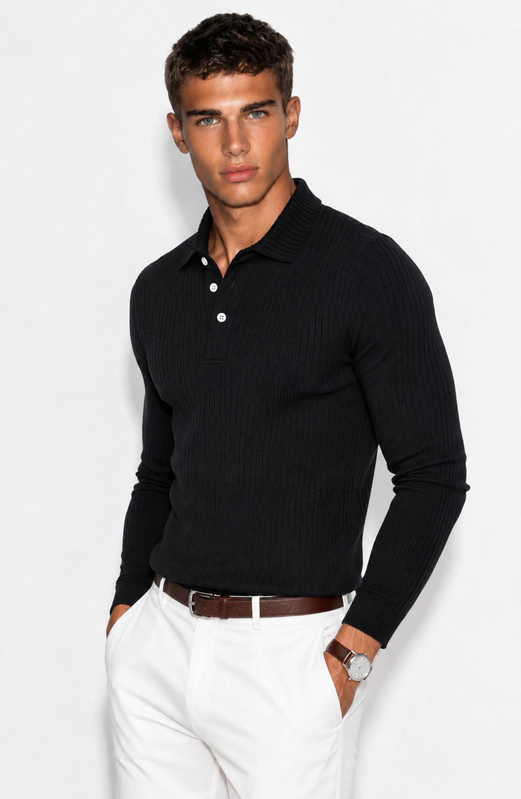 Luxury Men’s Knit Polo | Long-Sleeve Fashion Essential Jovera Joyce