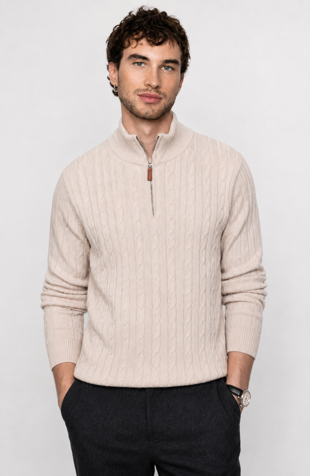 Genève Cable-Knit Quarter-Zip Sweater Jovera Joyce