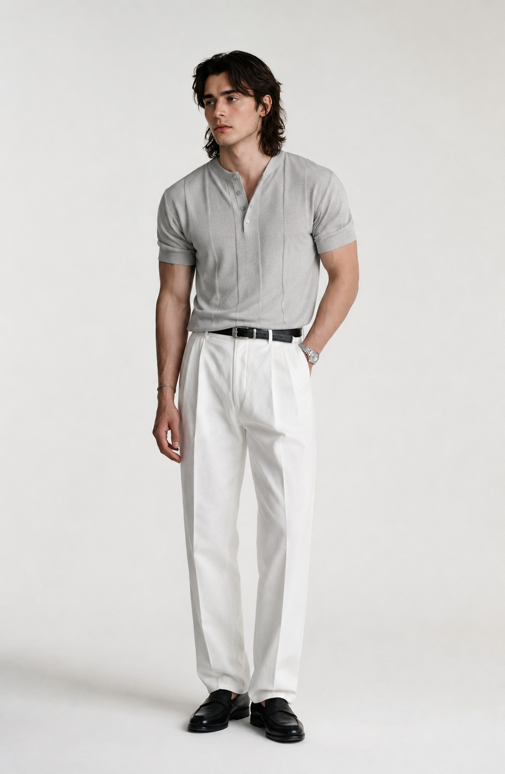 Riviera Fine-Knit Henley Shirt Jovera Joyce