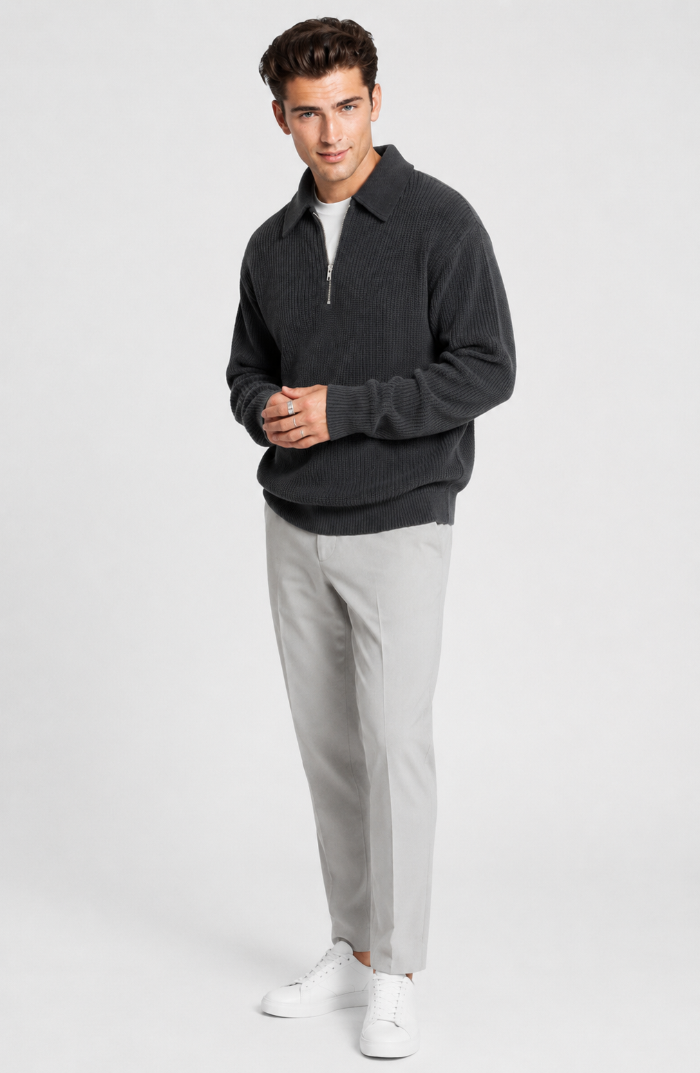 Jovera Joyce Élan Ribbed Zip-Collar Knit Pullover Jovera Joyce
