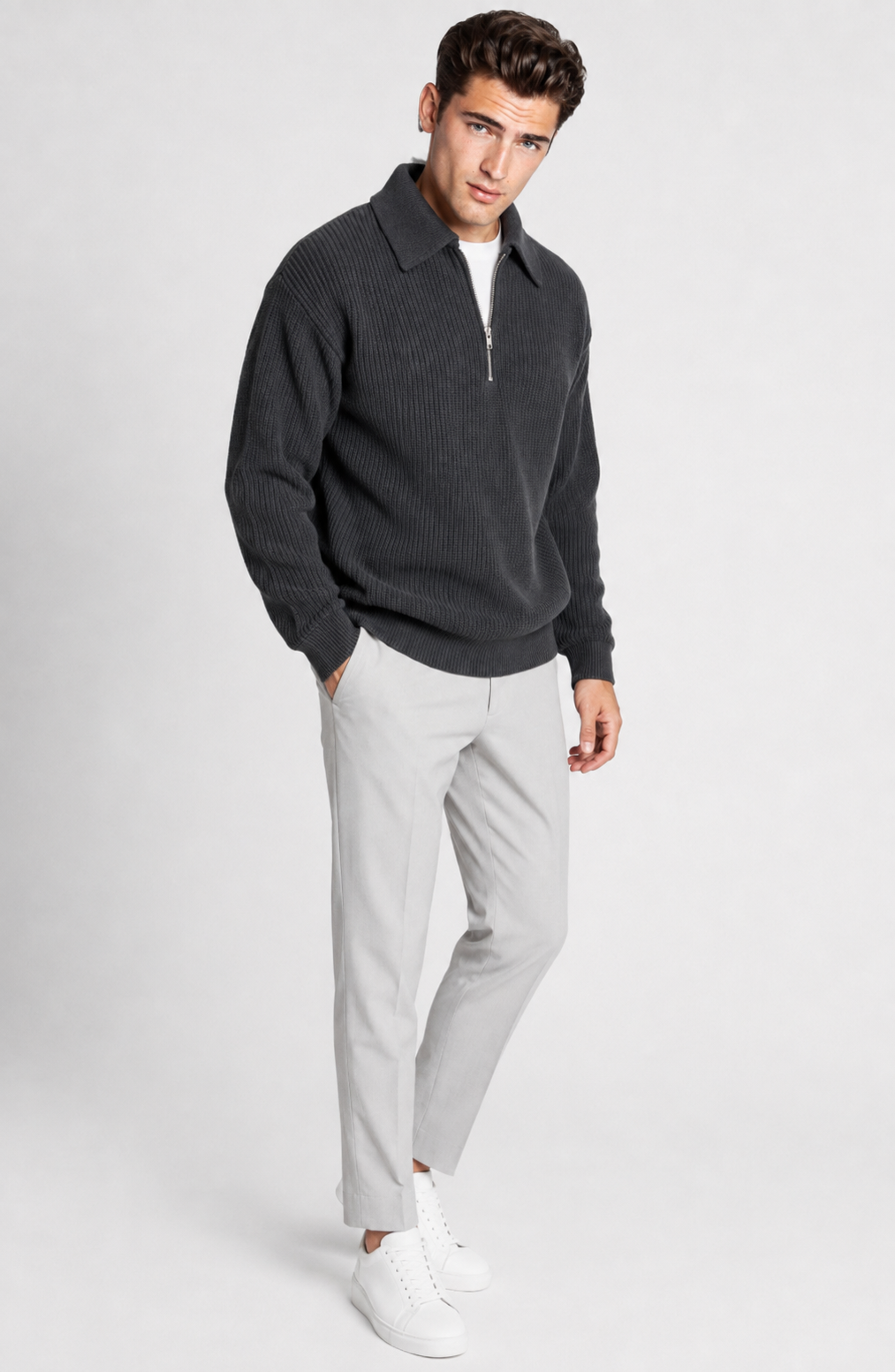 Jovera Joyce Élan Ribbed Zip-Collar Knit Pullover Jovera Joyce