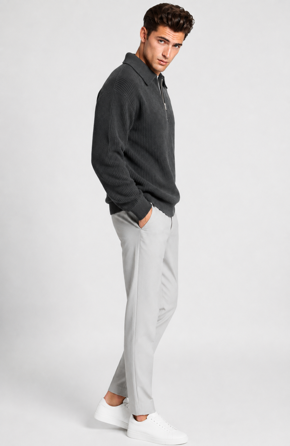 Jovera Joyce Élan Ribbed Zip-Collar Knit Pullover Jovera Joyce