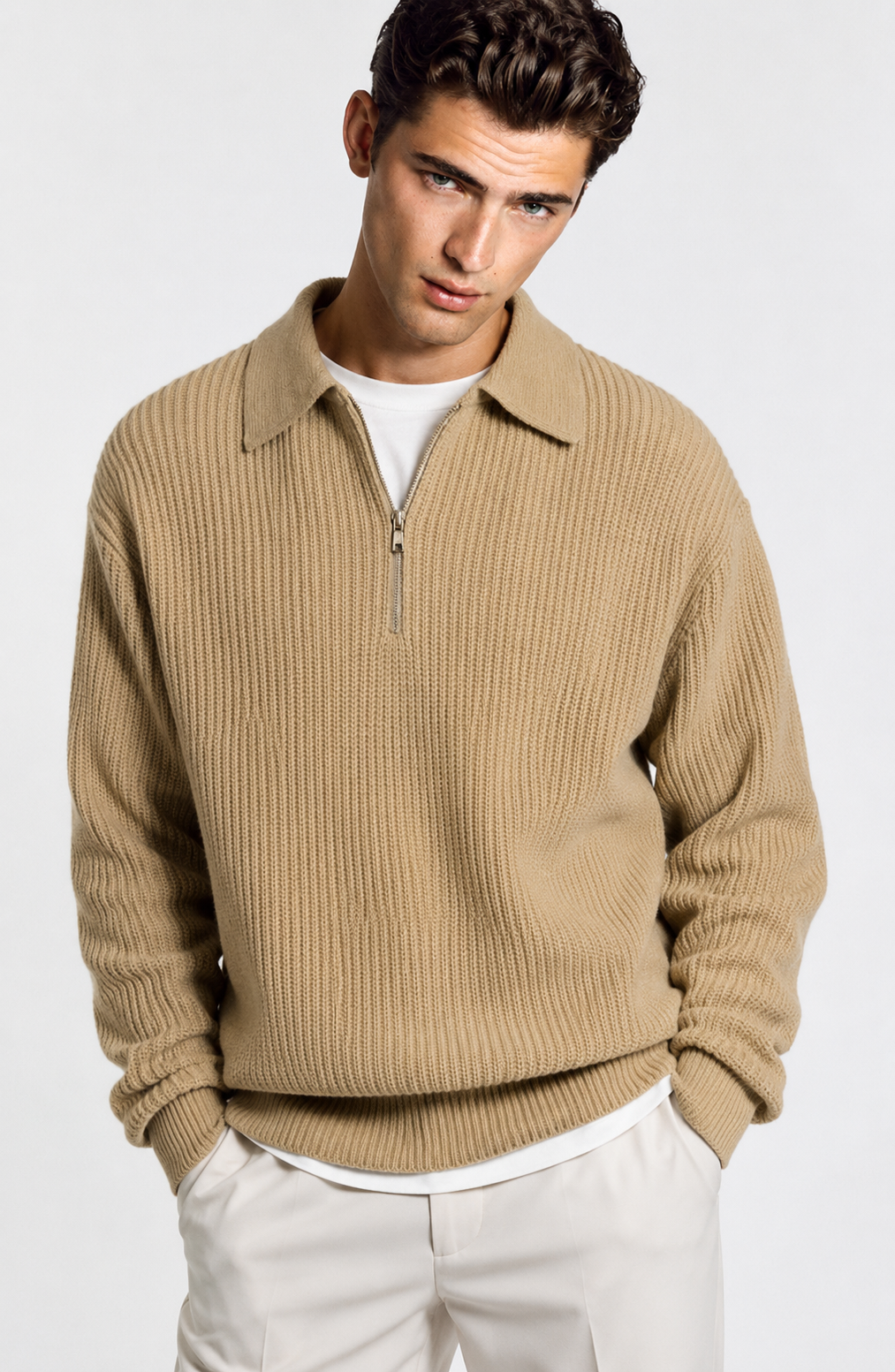 Jovera Joyce Élan Ribbed Zip-Collar Knit Pullover Jovera Joyce