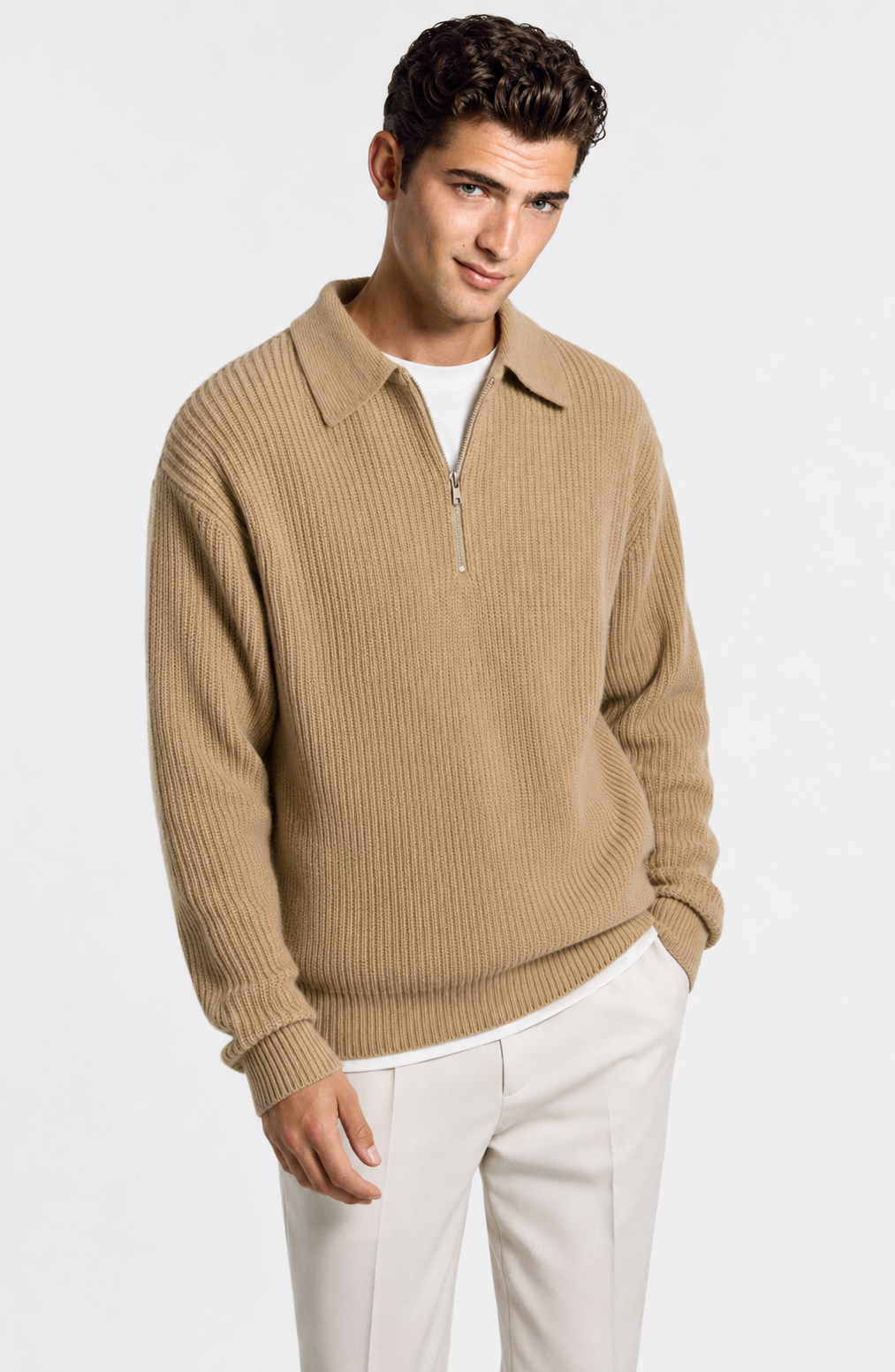 Jovera Joyce Élan Ribbed Zip-Collar Knit Pullover Jovera Joyce
