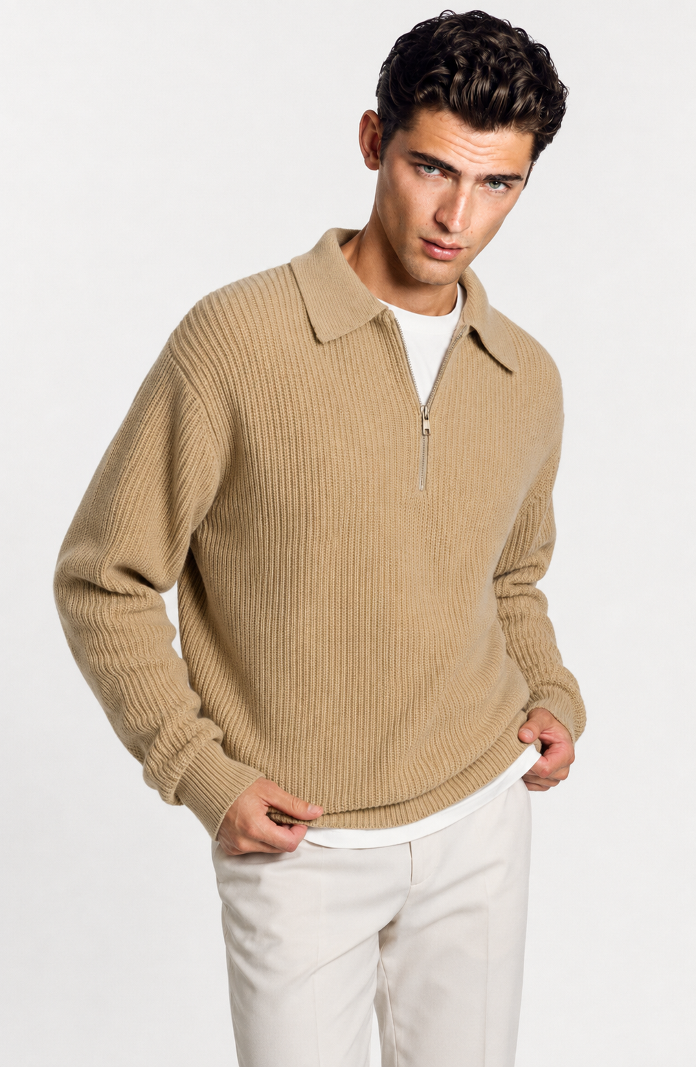 Jovera Joyce Élan Ribbed Zip-Collar Knit Pullover Jovera Joyce