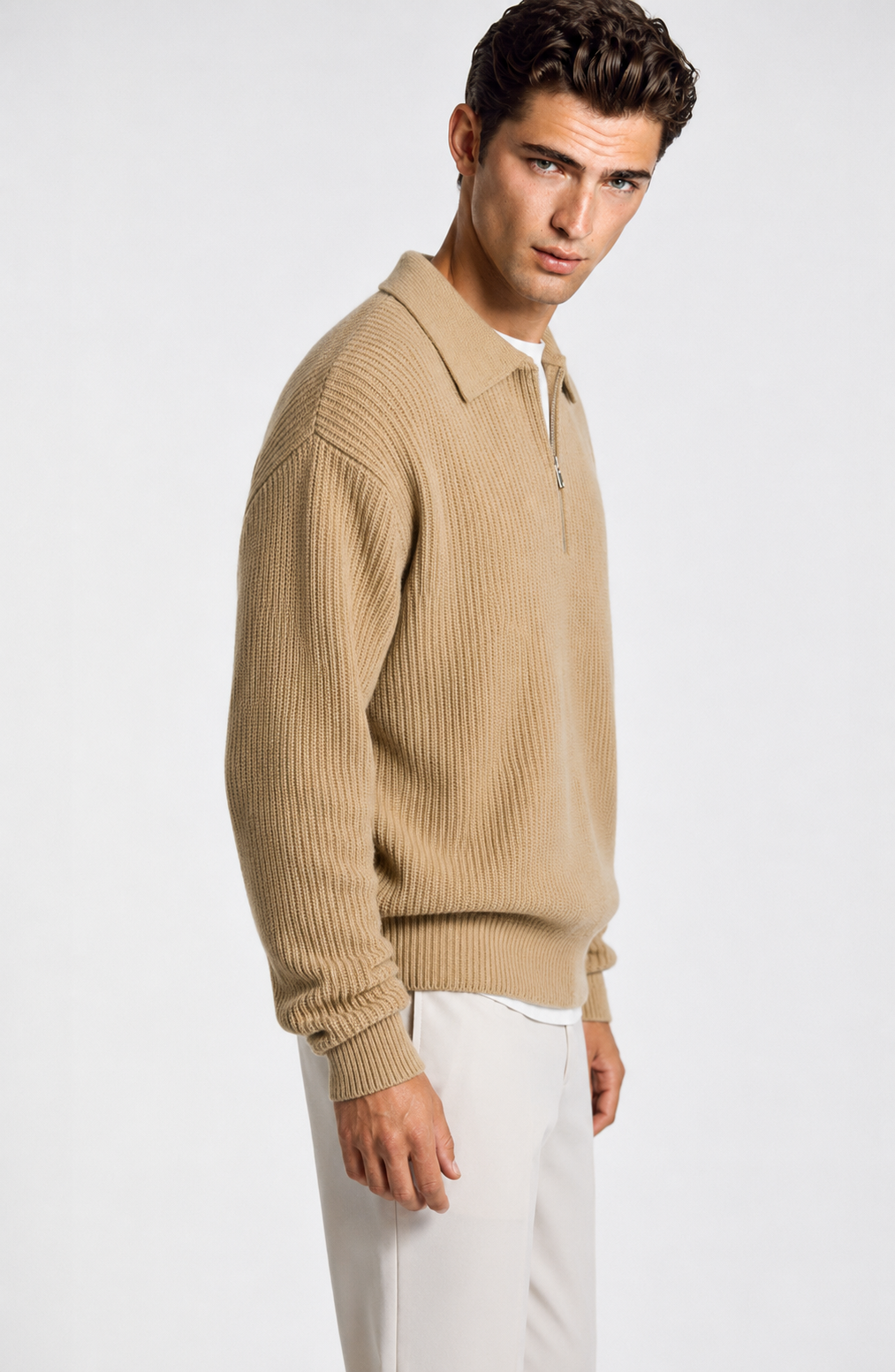 Jovera Joyce Élan Ribbed Zip-Collar Knit Pullover Jovera Joyce