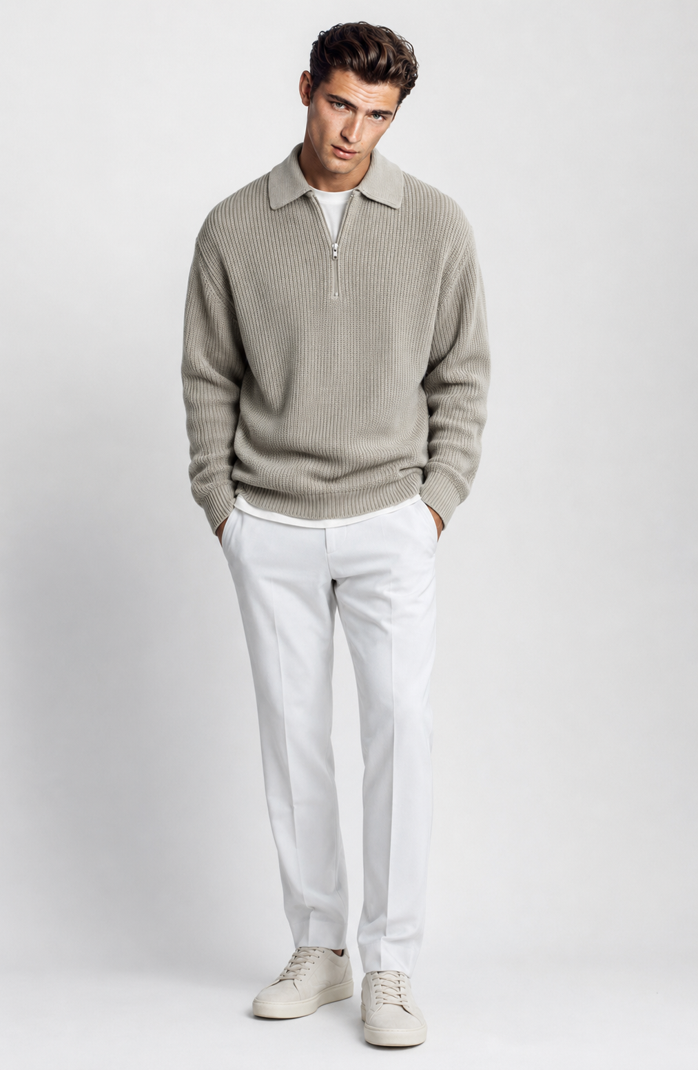 Jovera Joyce Élan Ribbed Zip-Collar Knit Pullover Jovera Joyce