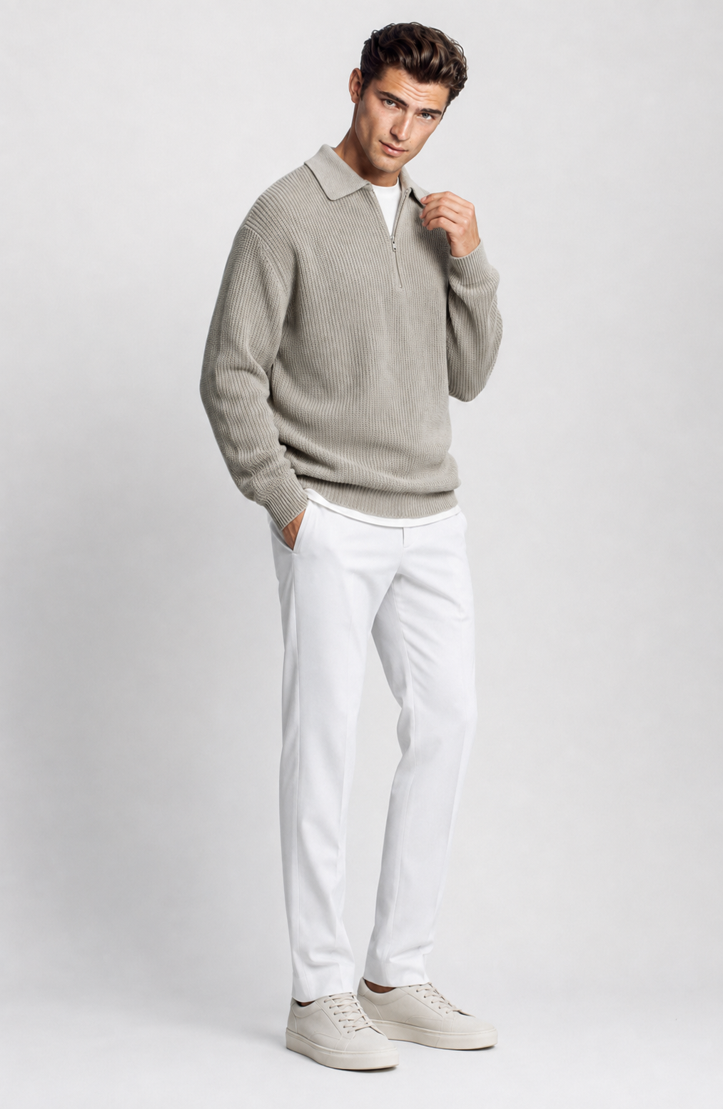 Jovera Joyce Élan Ribbed Zip-Collar Knit Pullover Jovera Joyce