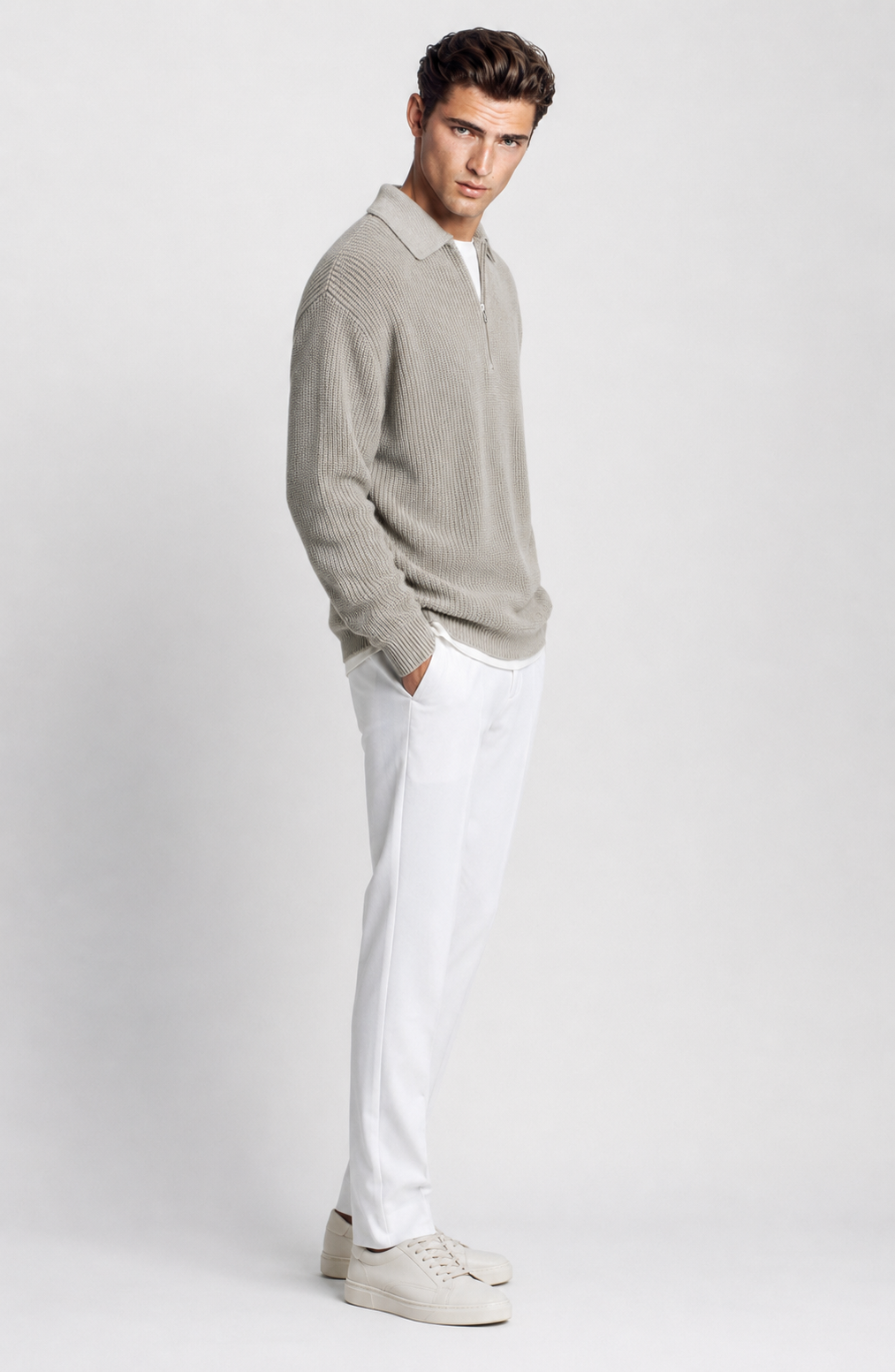 Jovera Joyce Élan Ribbed Zip-Collar Knit Pullover Jovera Joyce