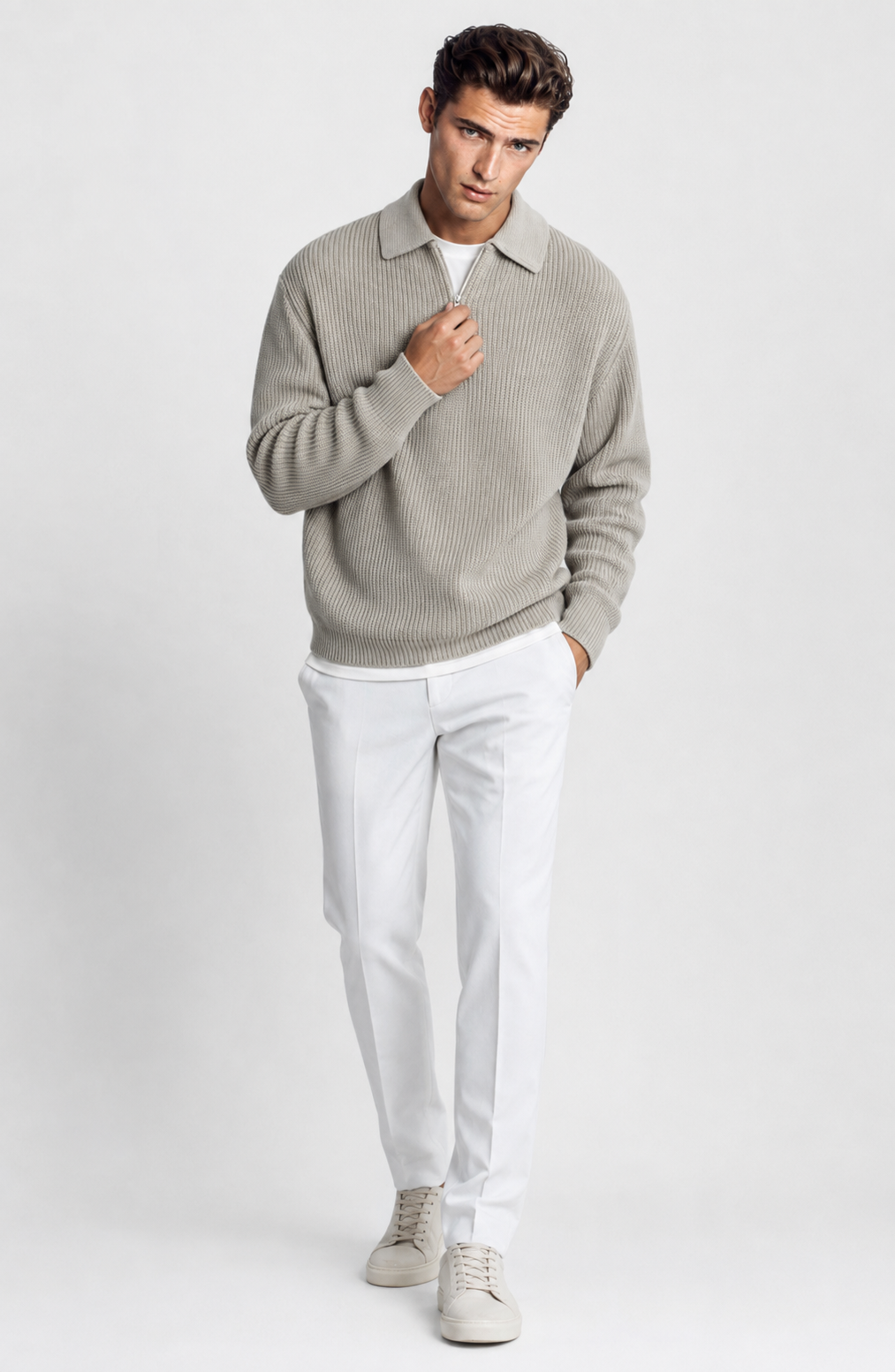 Jovera Joyce Élan Ribbed Zip-Collar Knit Pullover Jovera Joyce