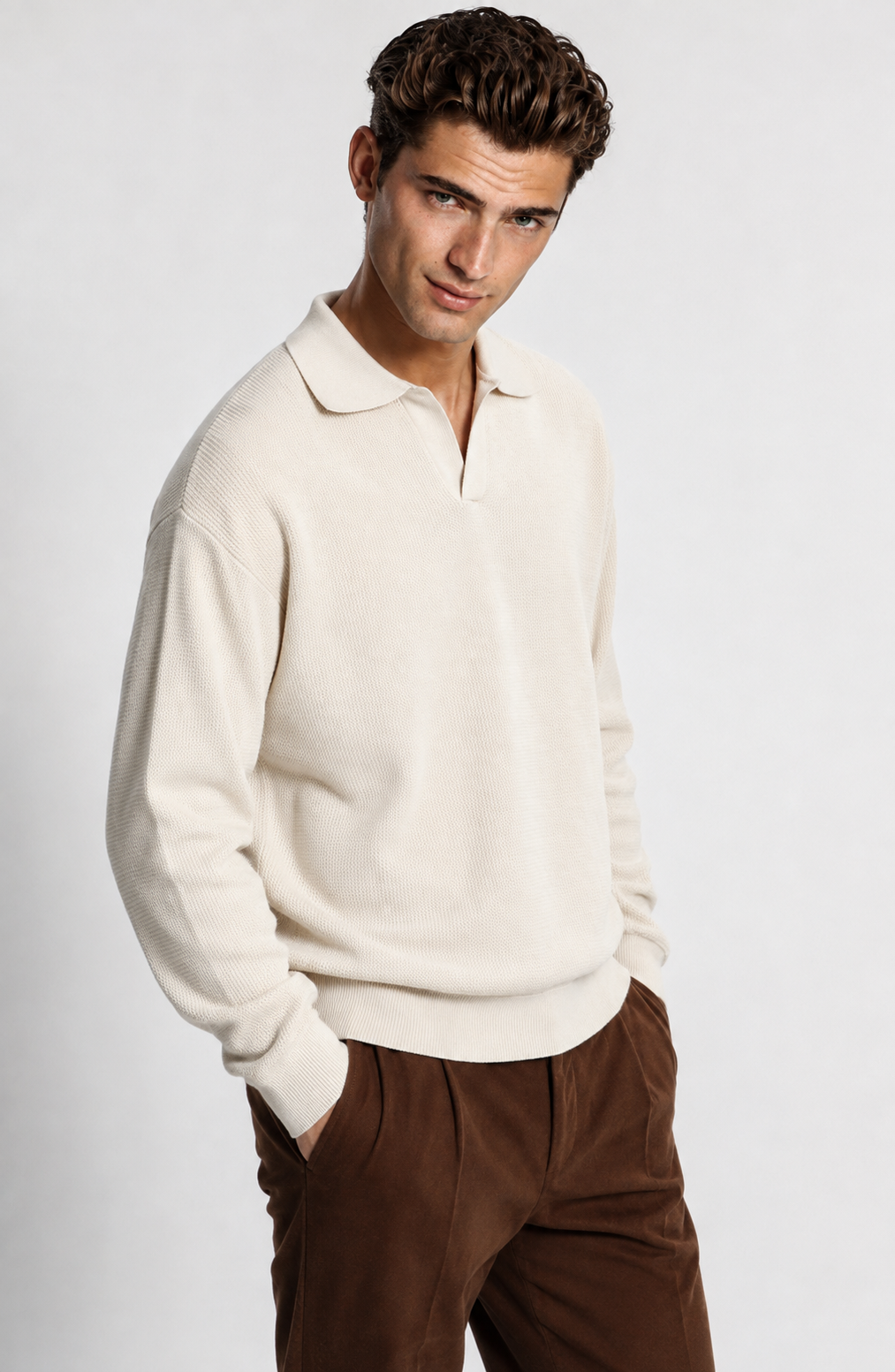 Jovera Joyce Valmont Textured Polo Knit Pullover Jovera Joyce