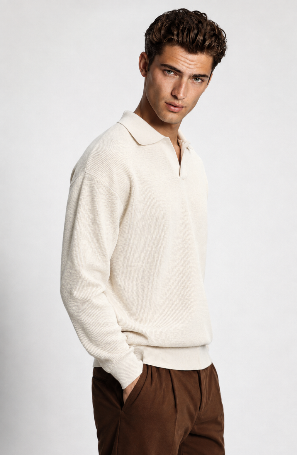 Jovera Joyce Valmont Textured Polo Knit Pullover Jovera Joyce