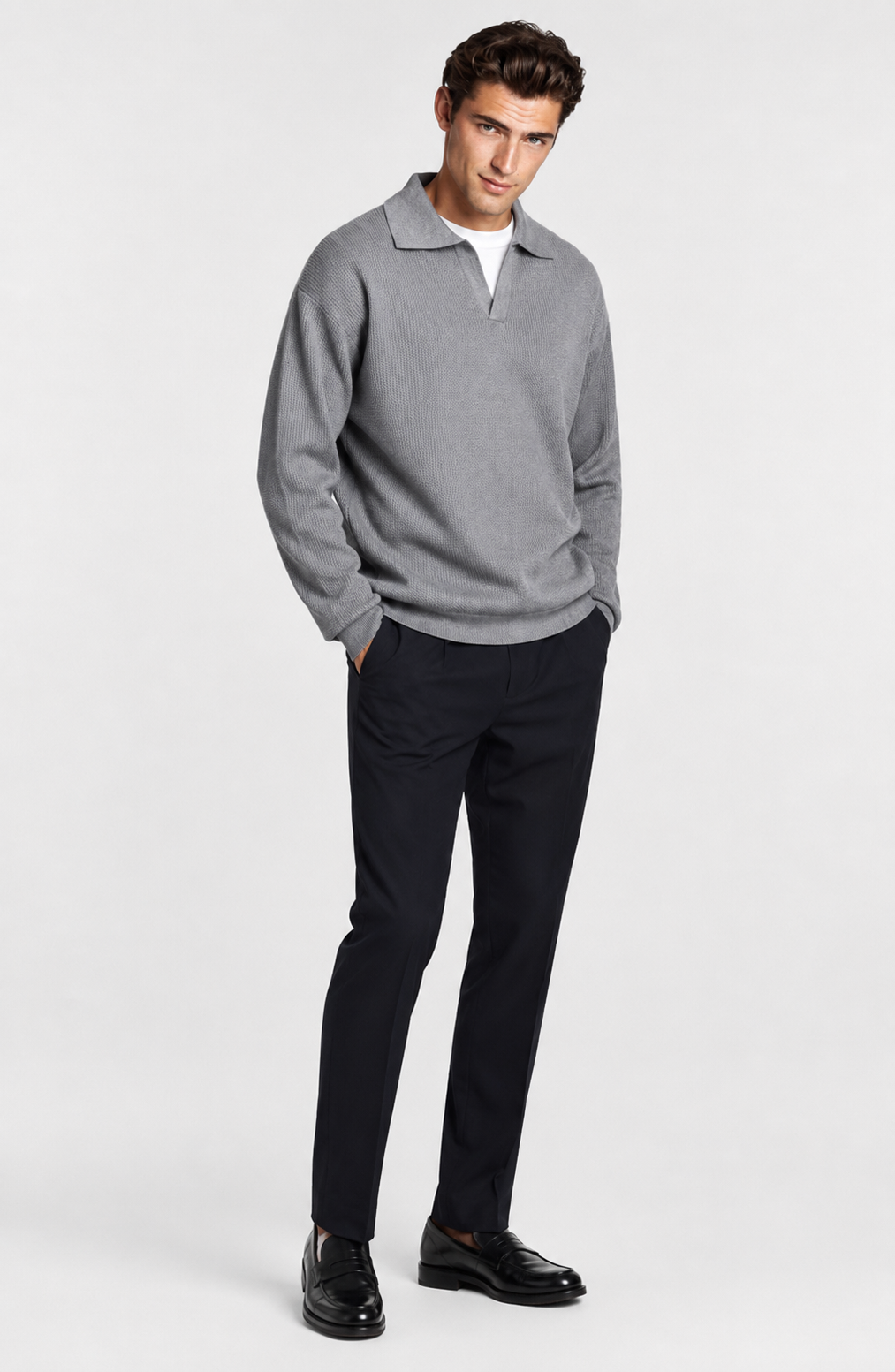 Jovera Joyce Valmont Textured Polo Knit Pullover Jovera Joyce