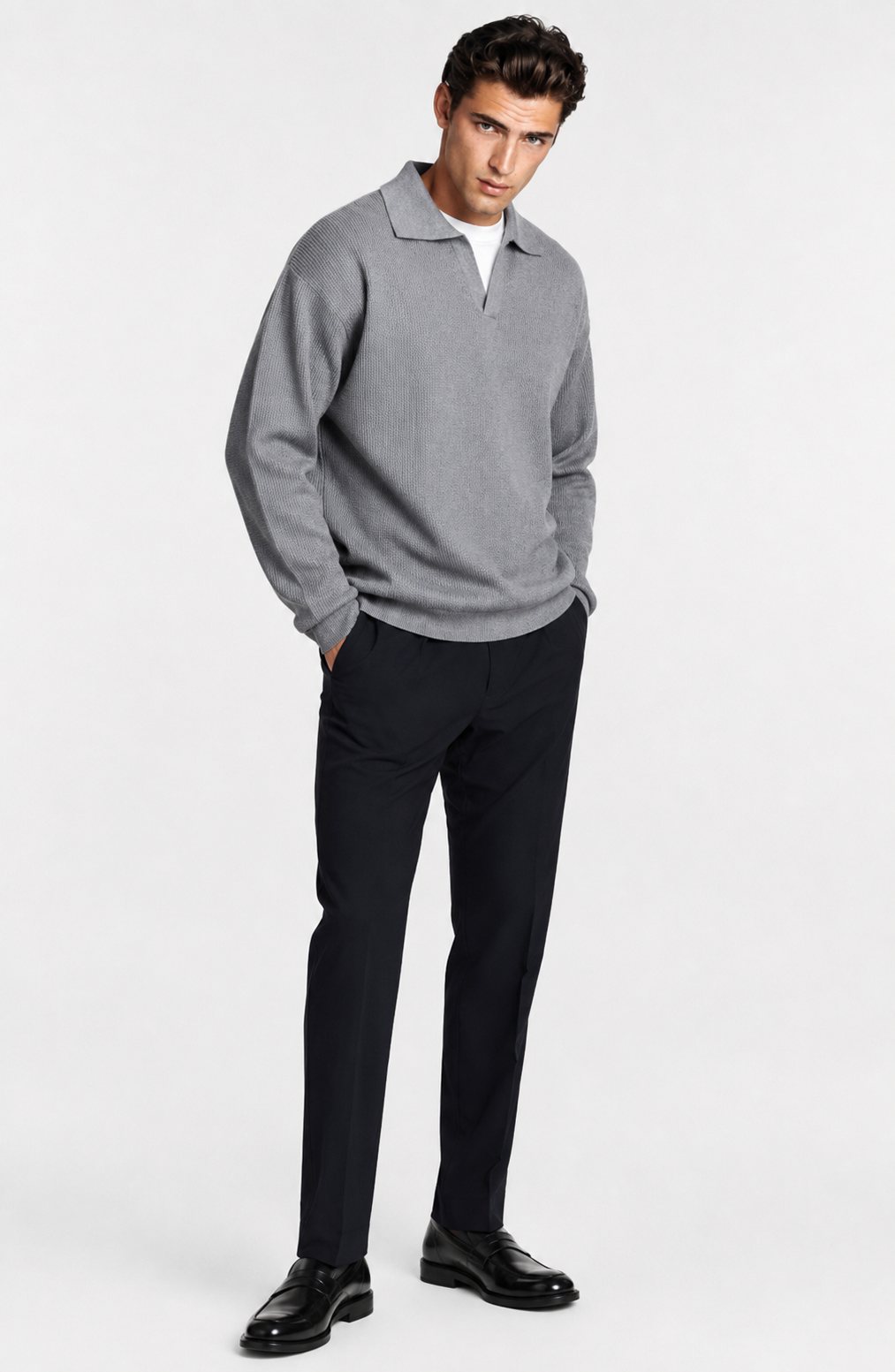 Jovera Joyce Valmont Textured Polo Knit Pullover Jovera Joyce