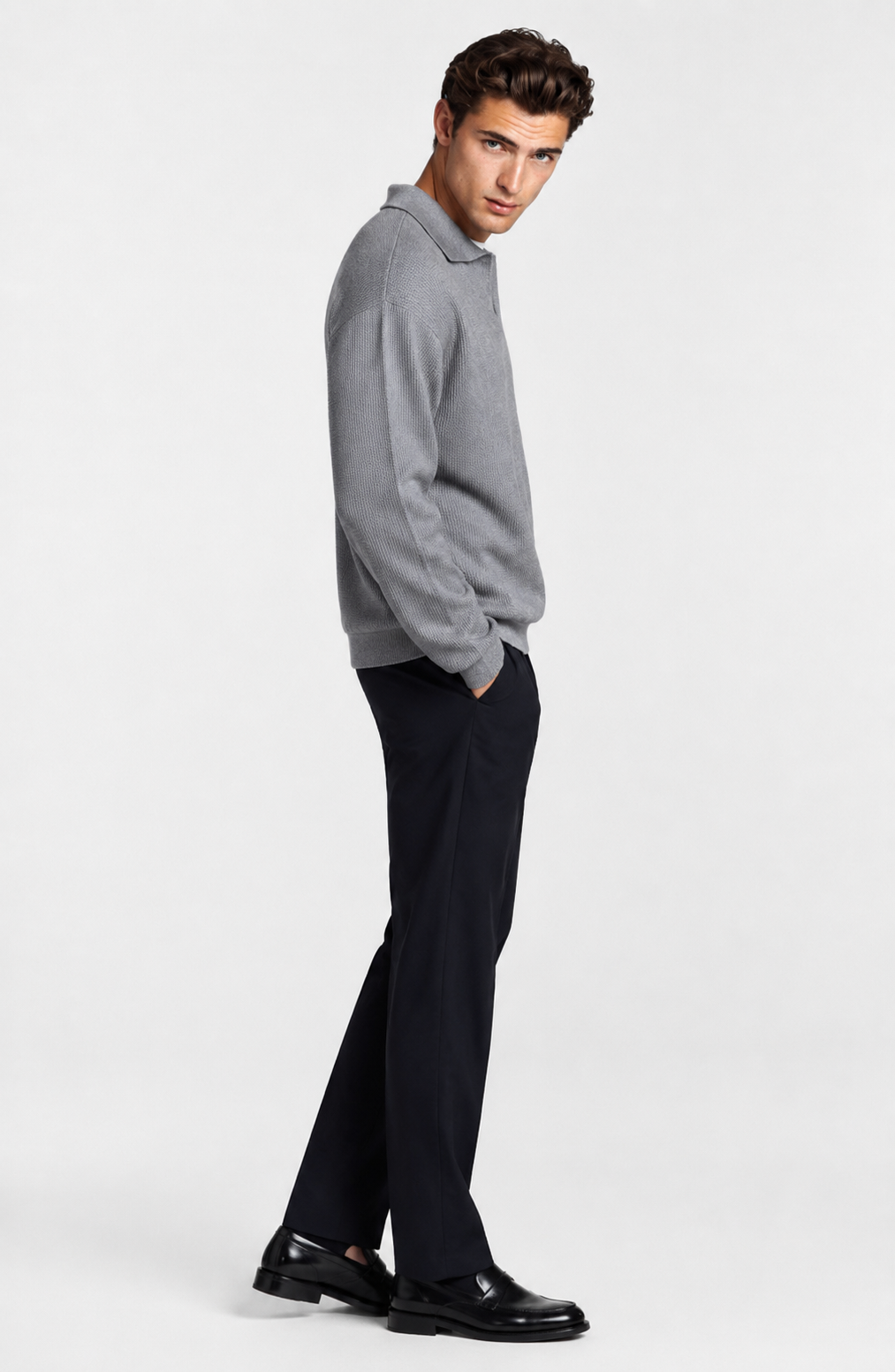 Jovera Joyce Valmont Textured Polo Knit Pullover Jovera Joyce