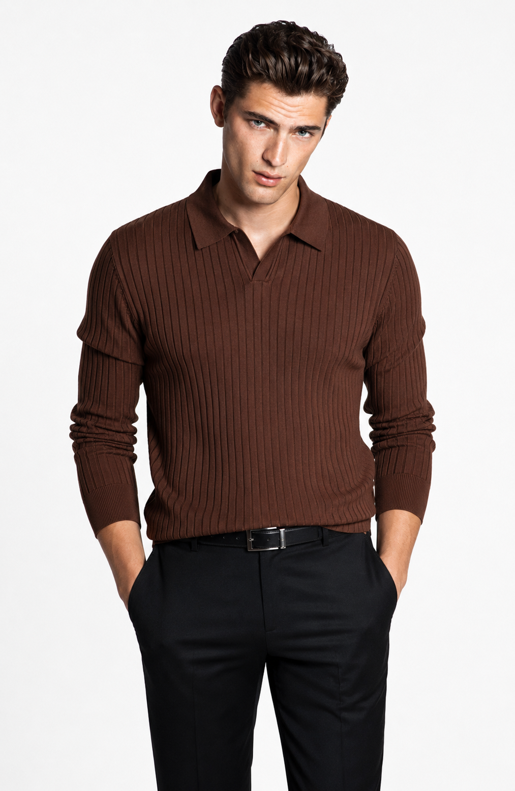 Jovera Joyce Auremont Ribbed Polo Knit Pullover Jovera Joyce