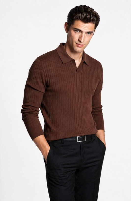 Jovera Joyce Auremont Ribbed Polo Knit Pullover Jovera Joyce