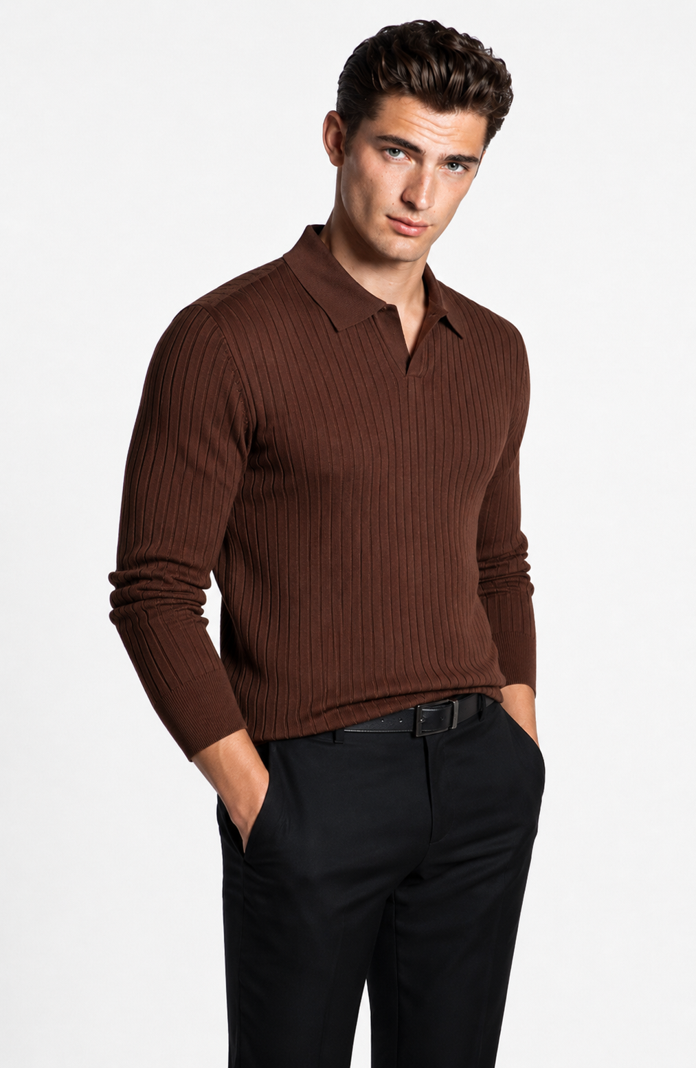 Jovera Joyce Auremont Ribbed Polo Knit Pullover Jovera Joyce