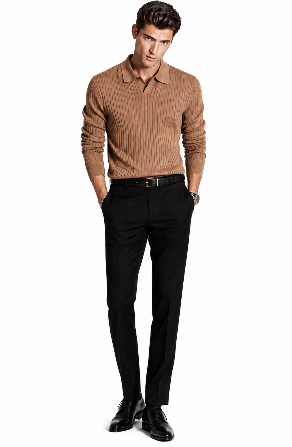 Jovera Joyce Auremont Ribbed Polo Knit Pullover Jovera Joyce