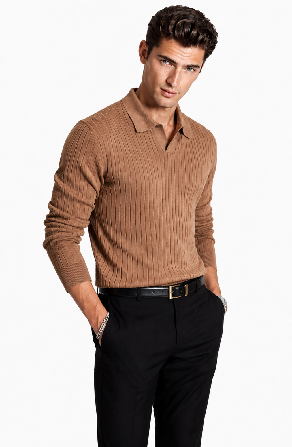 Jovera Joyce Auremont Ribbed Polo Knit Pullover Jovera Joyce