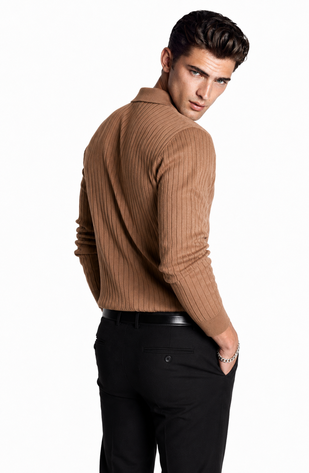 Jovera Joyce Auremont Ribbed Polo Knit Pullover Jovera Joyce