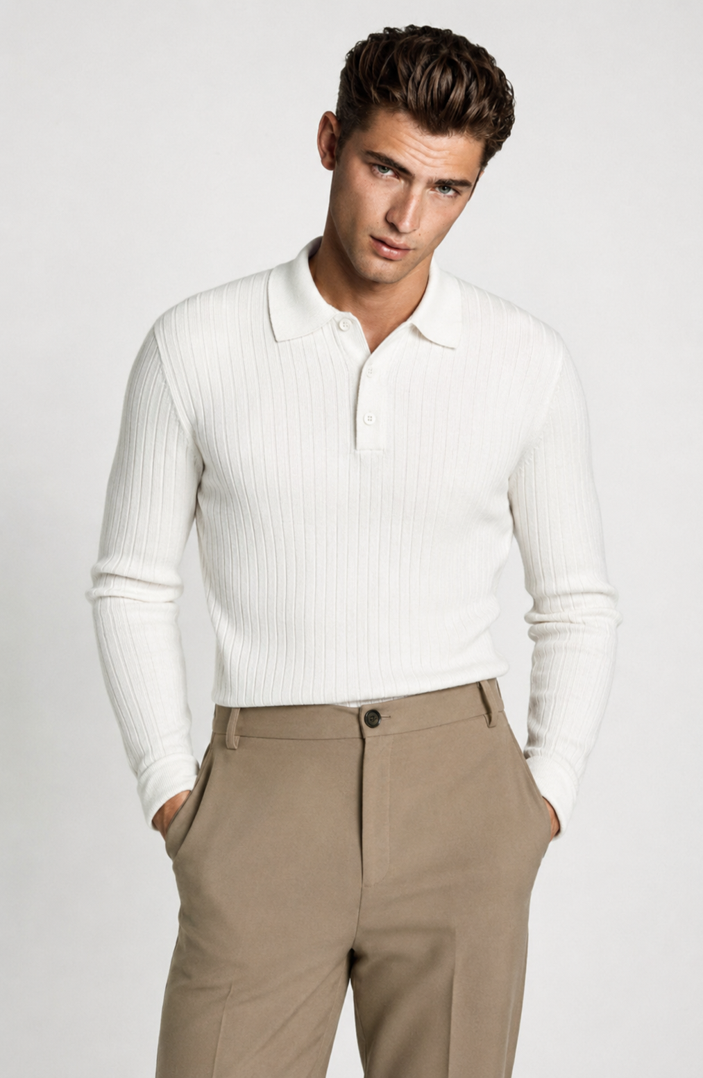 Jovera Joyce Auremont Ribbed Polo Knit Pullover Jovera Joyce