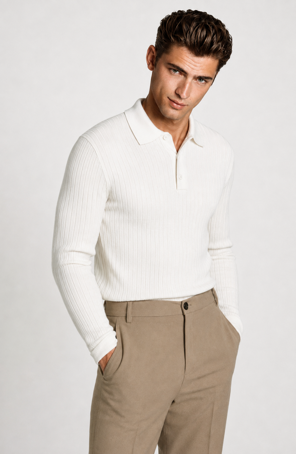 Jovera Joyce Auremont Ribbed Polo Knit Pullover Jovera Joyce