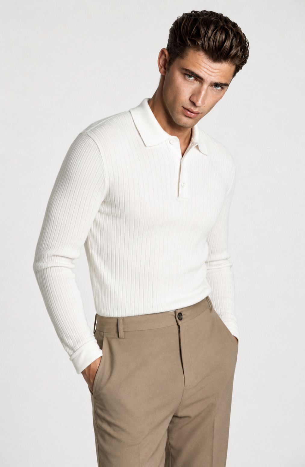 Jovera Joyce Auremont Ribbed Polo Knit Pullover Jovera Joyce