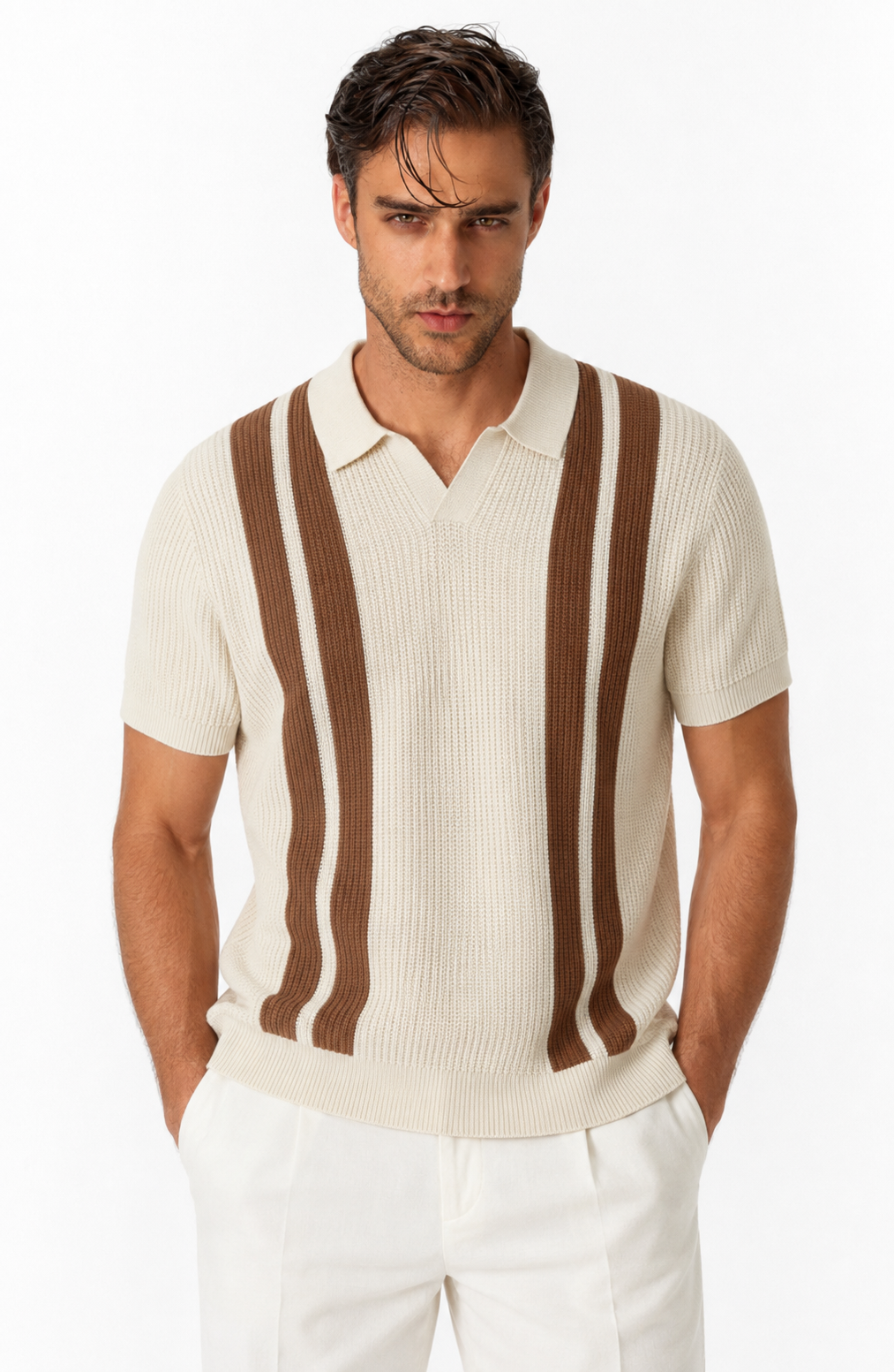 Jovera Joyce Montclair Contrast-Stripe Polo Knit Jovera Joyce