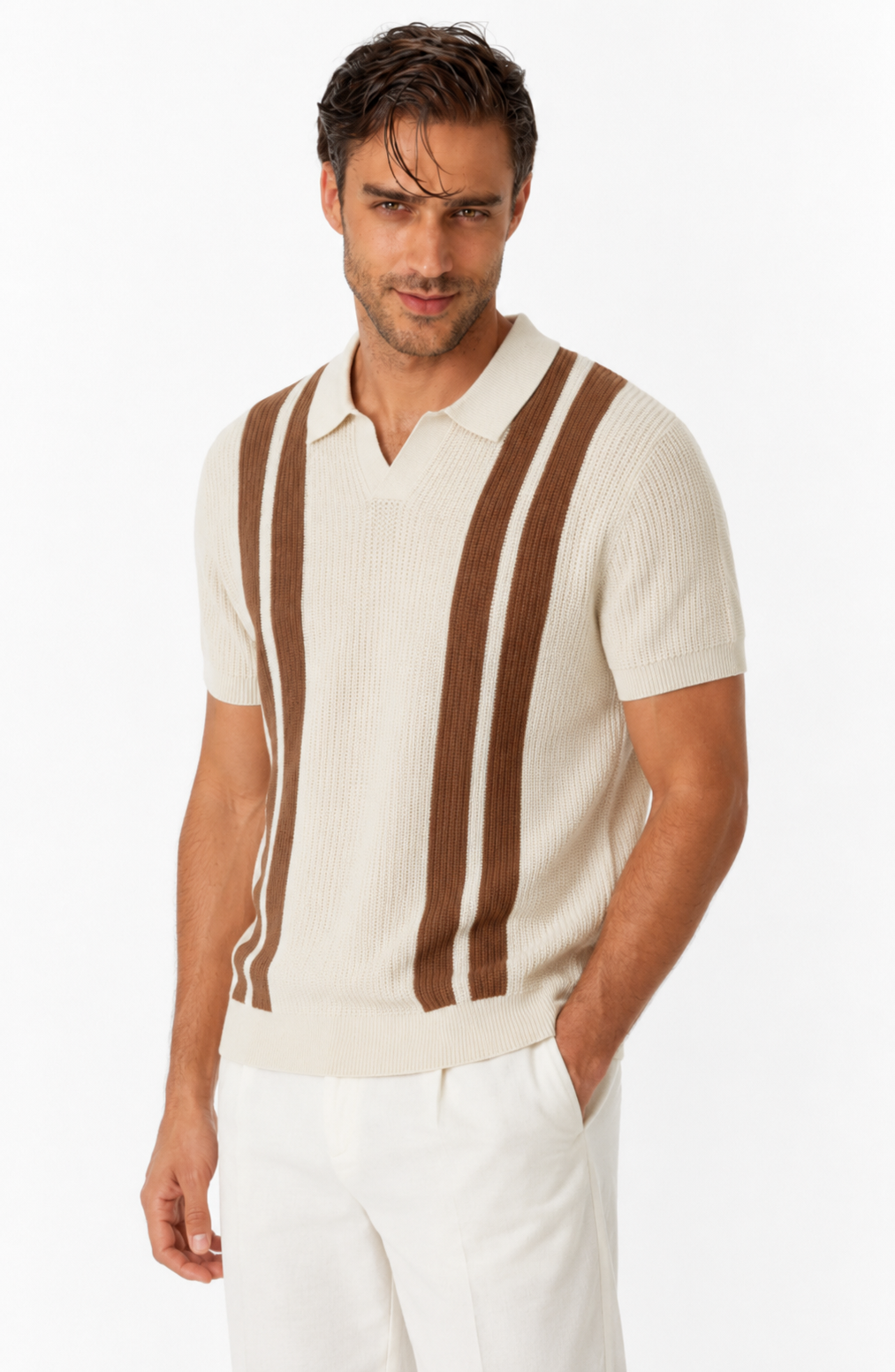 Jovera Joyce Montclair Contrast-Stripe Polo Knit Jovera Joyce