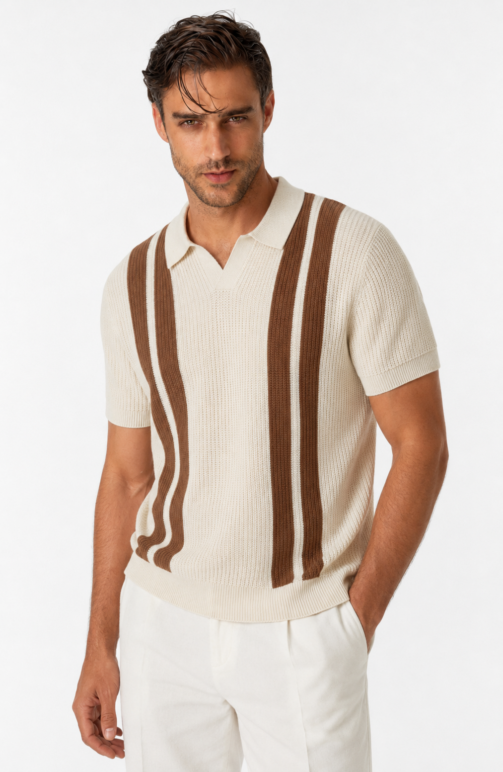 Jovera Joyce Montclair Contrast-Stripe Polo Knit Jovera Joyce