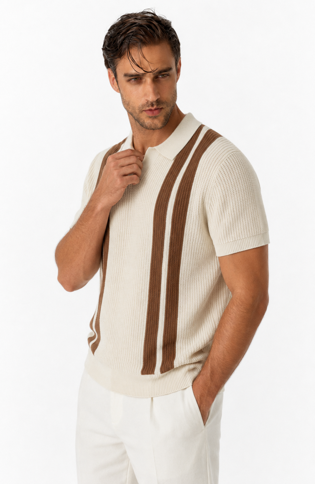 Jovera Joyce Montclair Contrast-Stripe Polo Knit Jovera Joyce